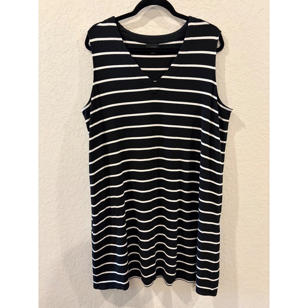 J. Jill Wearever Black White Striped V-Neck Sleeveless dress XL Petite
